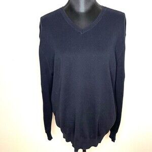 J Crew Sweater Pima Cotton V Neck Pullover Preppy Classic Navy Blue Size Large